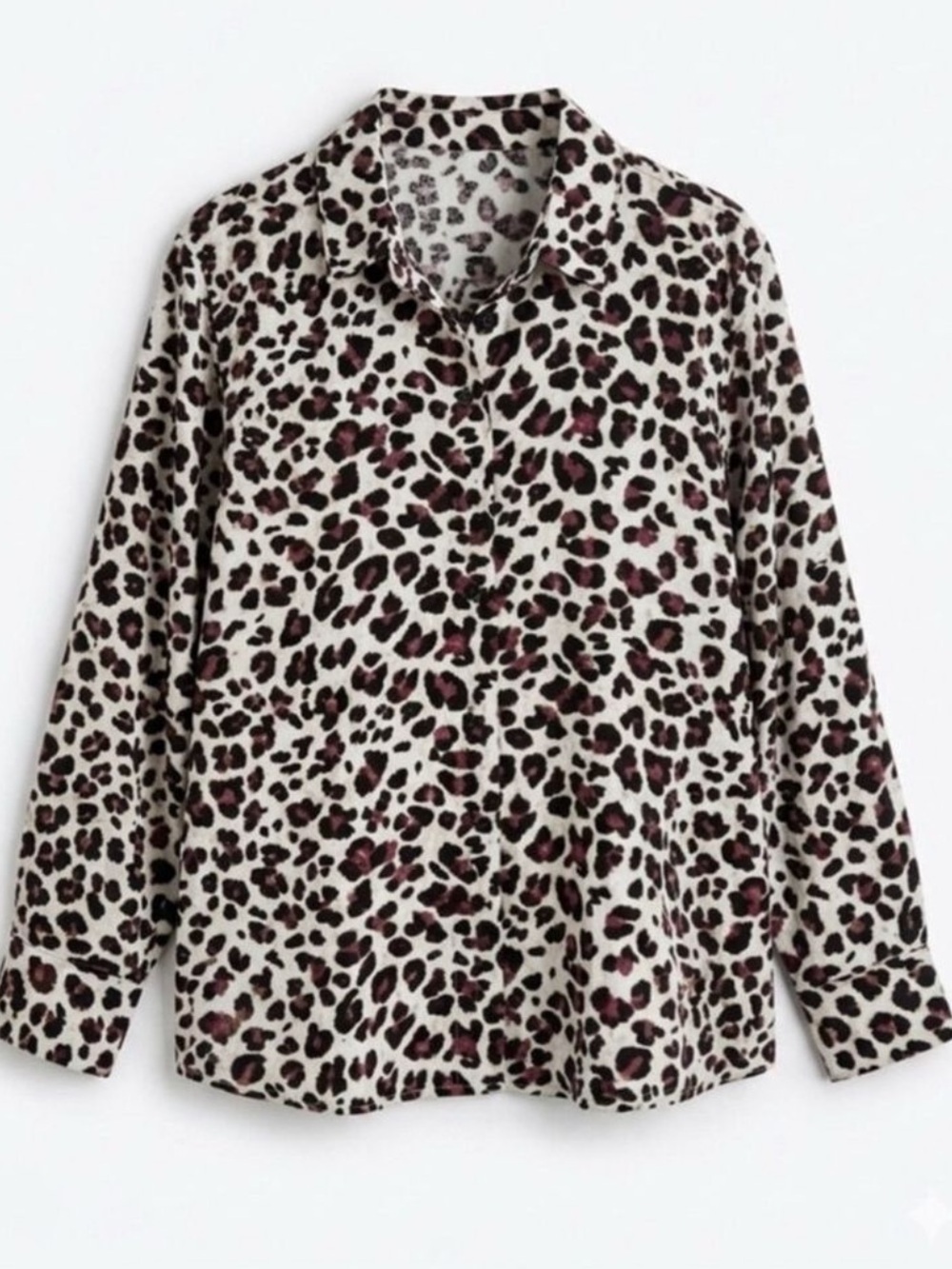 Zara Basic Red Gray Black Leopard Print Button Down Blouse XS